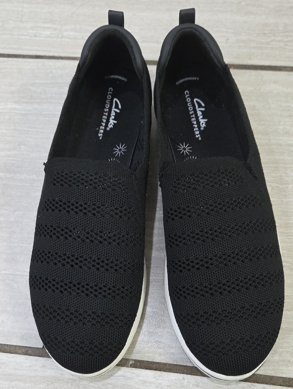 Clarks Black Knit Slip-On Cloudsteppers Loafers
